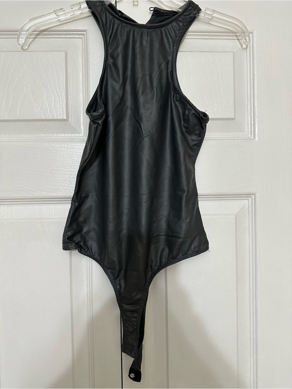 Black Faux Leather Bodysuit - Women Other